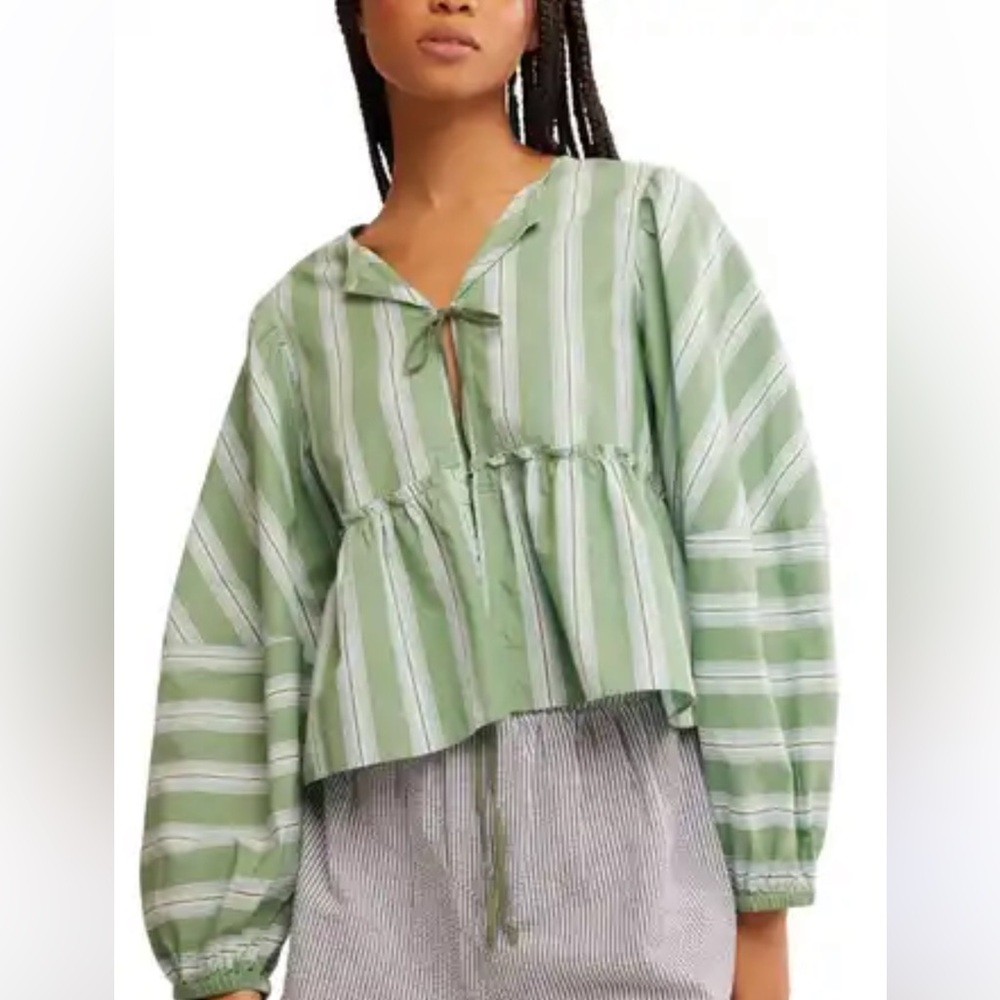 Free People Brunch Babe Striped Blouse